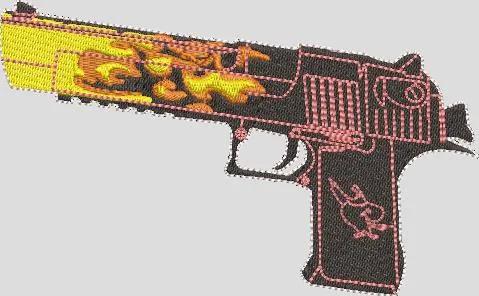  Embroidered Pistol with Flames Design  embroidery pattern preview