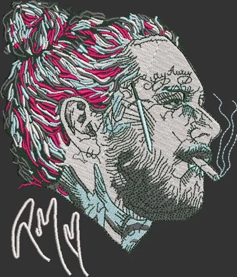  Embroidered Portrait of Man with Tattoos and Cigarette  embroidery pattern preview