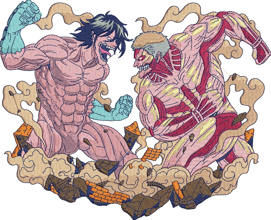  Eren Yeager Attack Titan vs Reiner Braun Armored Titan Embroidered Battle  embroidery pattern preview