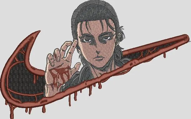  Eren Yeager with Bloody Nike Logo  embroidery pattern preview