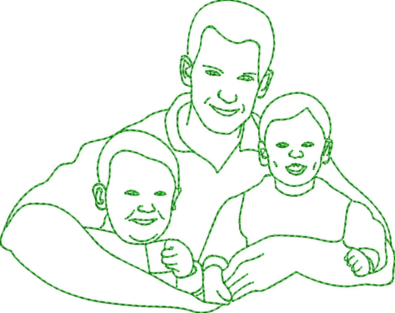  Father with Two Children Outline  embroidery pattern preview
