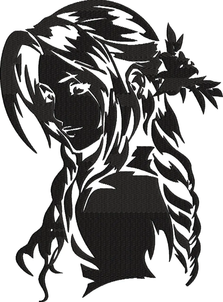  Female Anime Portrait with Floral Hairpiece  embroidery pattern preview