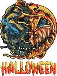  Fiery Halloween Skull Pumpkin Head  embroidery pattern preview