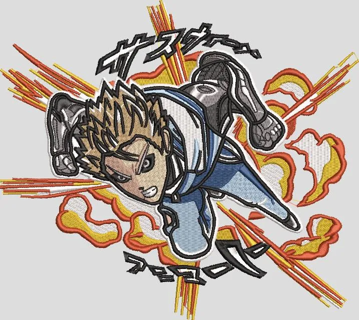 Genos Action Pose with Comic Explosion  embroidery pattern preview