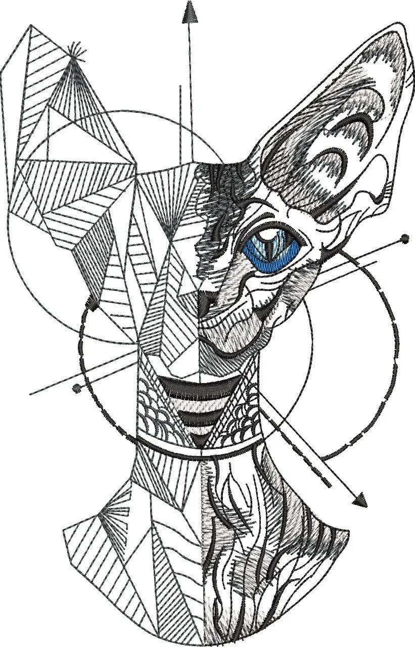  Geometric Sphynx Cat with Blue Eye  embroidery pattern preview