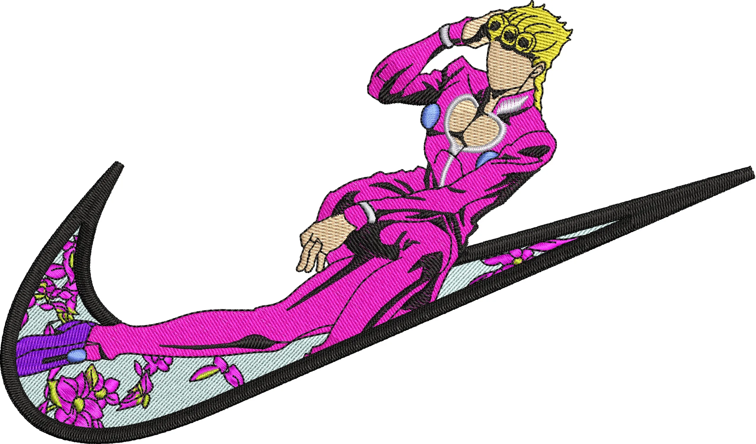  Giorno Giovanna on Nike Swoosh with Flowers  embroidery pattern preview