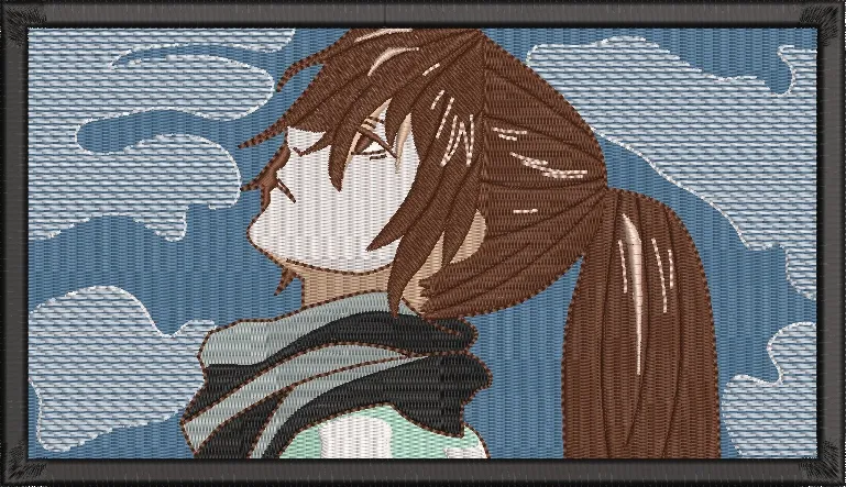 Main preview of  Girl with Brown Ponytail Looking at Sky Embroidery Patch 