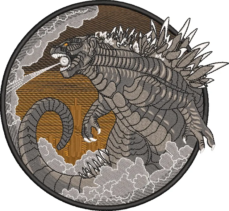  Godzilla Embroidered Patch with City Skyline  embroidery pattern preview
