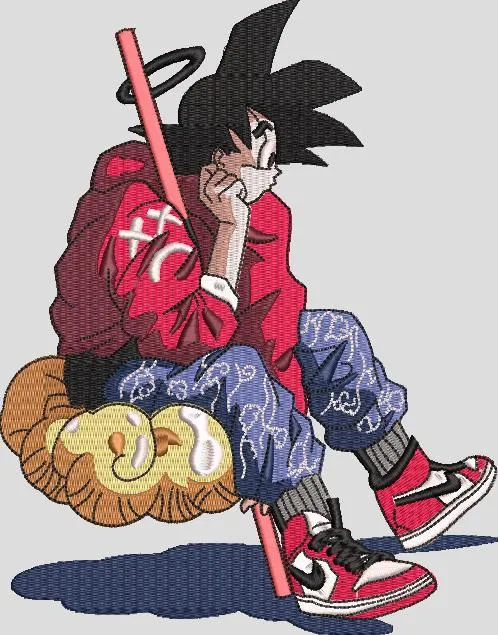  Goku Sitting on Flying Nimbus in Streetwear  embroidery pattern preview