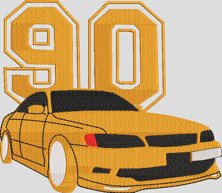 Golden Car with 90 Number Design  embroidery pattern preview