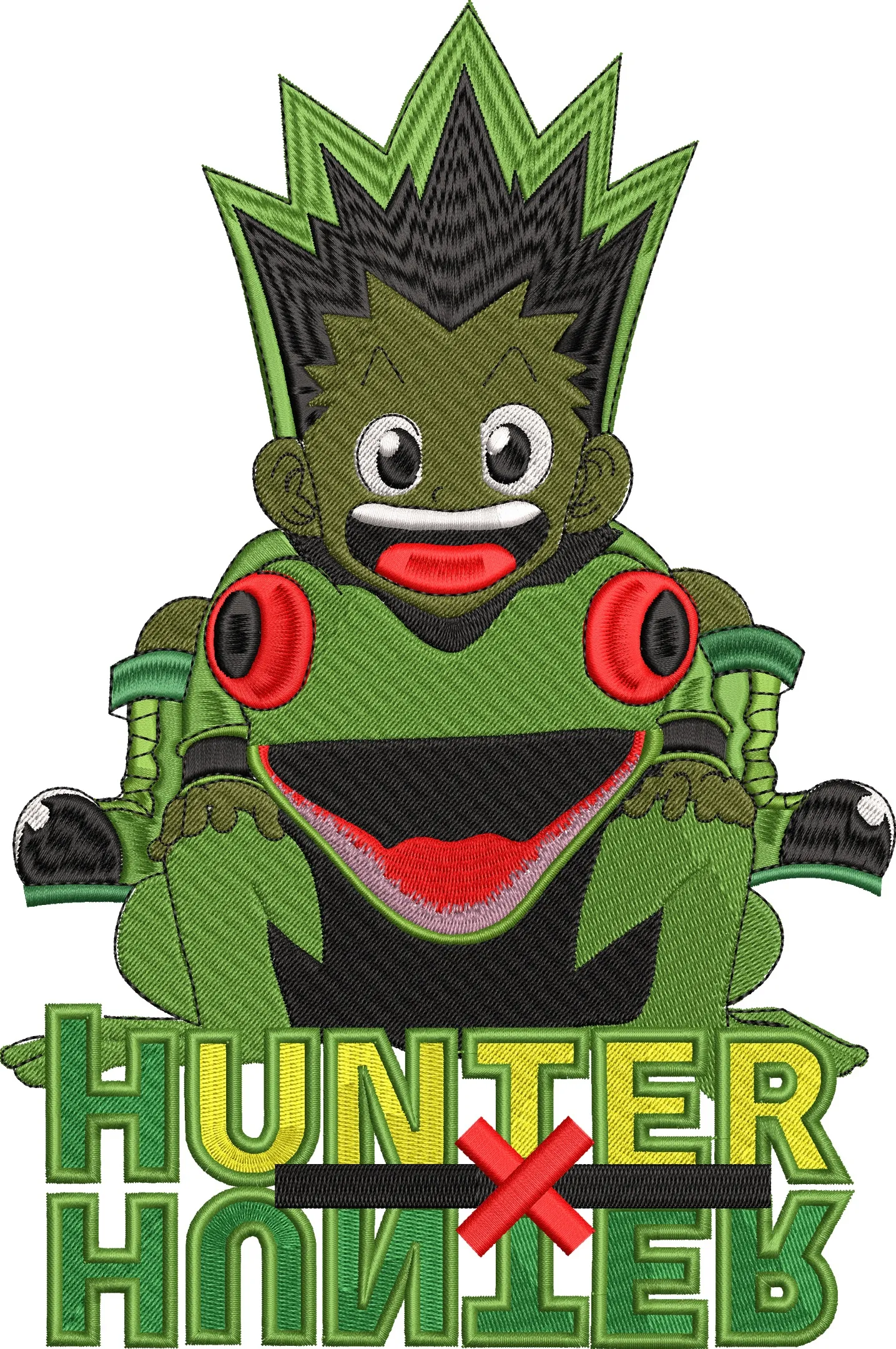  Gon as Frog Over Hunter x Hunter Logo  embroidery pattern preview