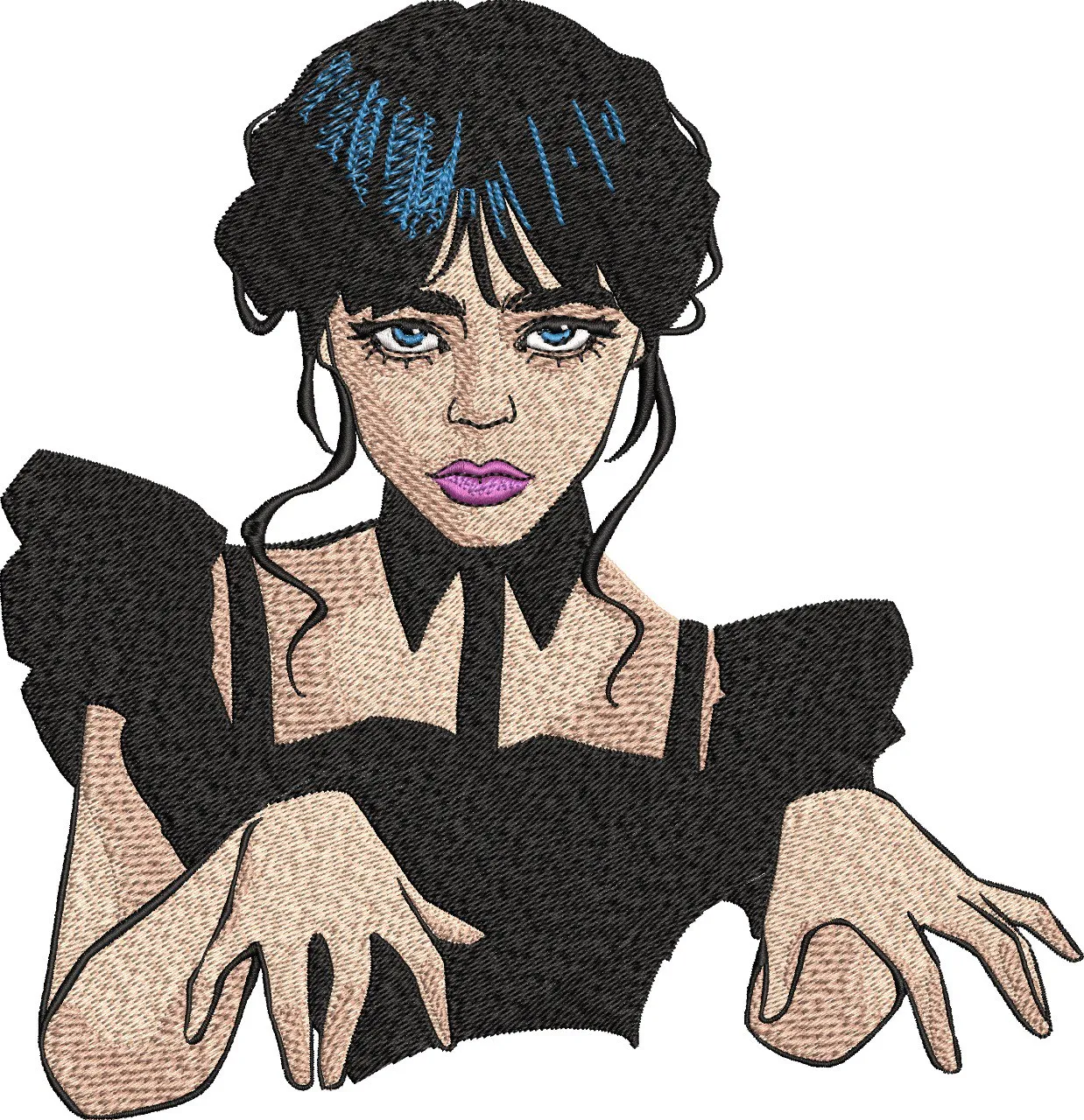  Gothic Girl with Blue Streaked Hair and Dramatic Pose  embroidery pattern preview