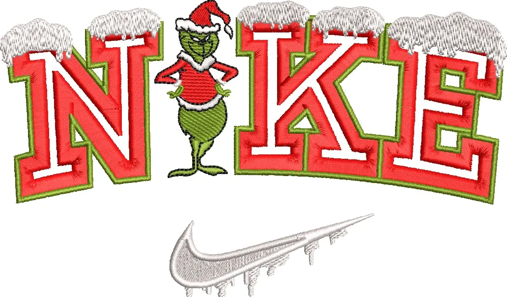  Grinch with Santa Hat in Nike Christmas Logo  embroidery pattern preview