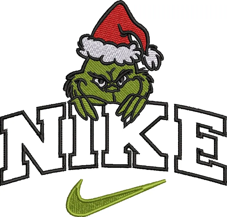  Grinch with Santa Hat over Nike Logo  embroidery pattern preview