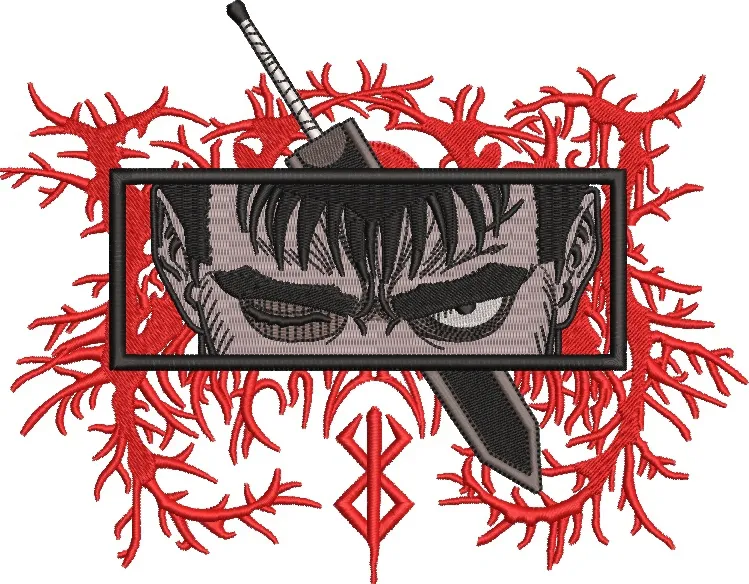  Guts Berserk Intense Gaze with Dragonslayer Sword and Brand of Sacrifice  embroidery pattern preview