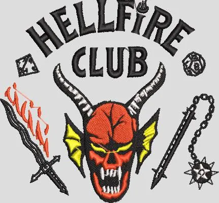  Hellfire Club Emblem with Fiery Sword and Demon Head  embroidery pattern preview