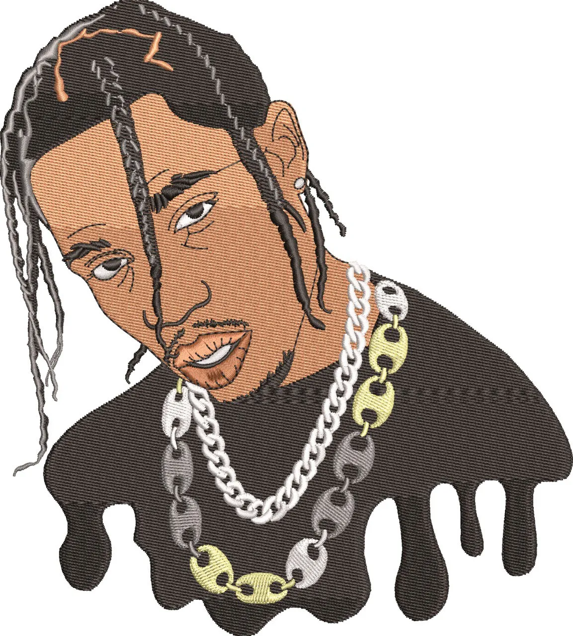  Hip Hop Artist with Braided Hair and Dripping Shirt  embroidery pattern preview