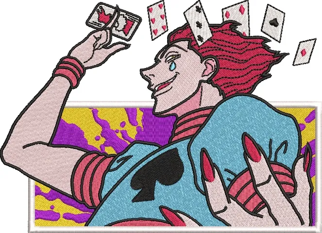  Hisoka Throwing Playing Cards with Psychedelic Background  embroidery pattern preview