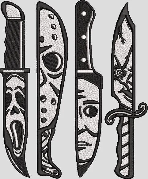  Iconic Horror Movie Villain Masks on Knives  embroidery pattern preview