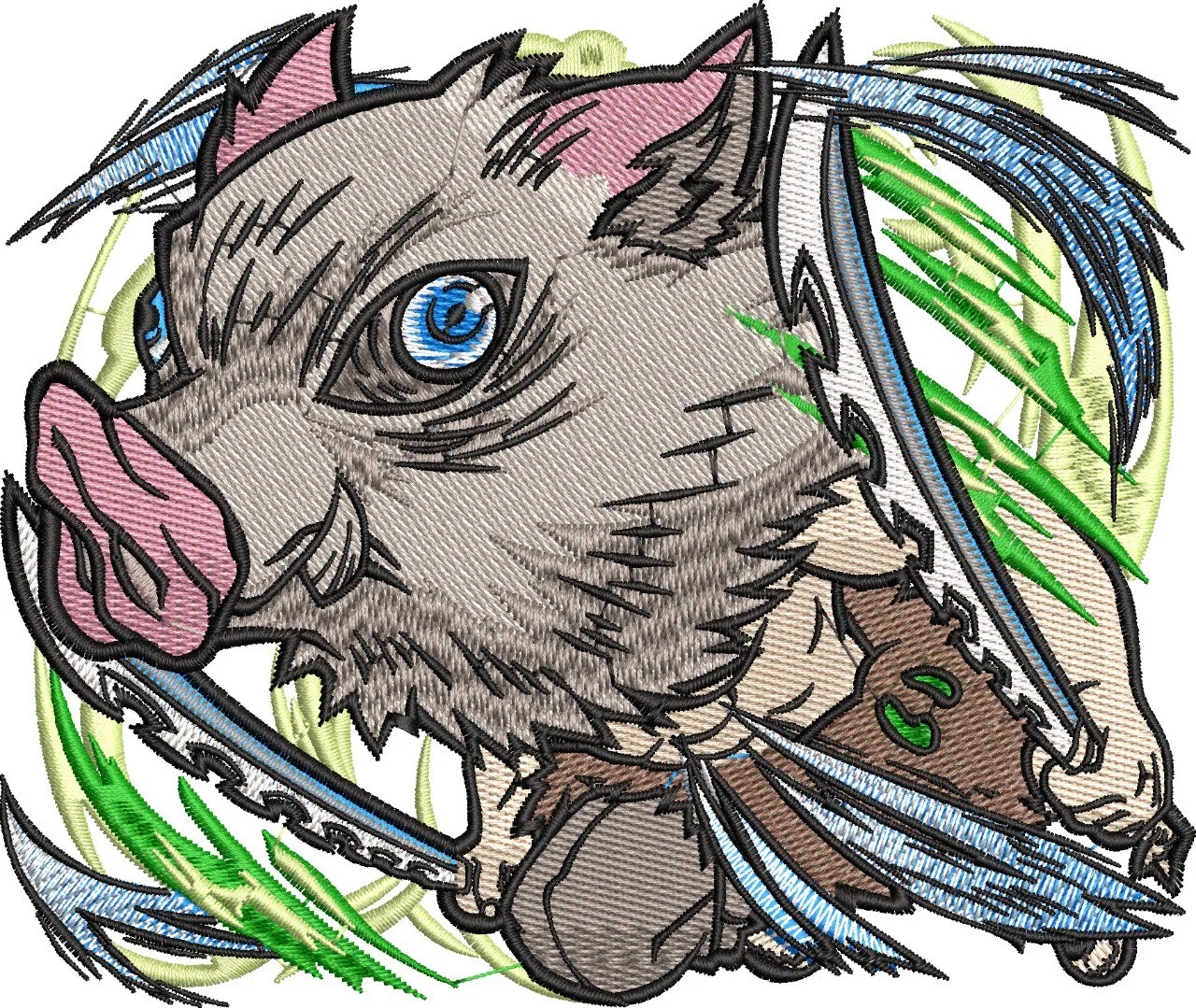  Inosuke Hashibira Chibi Embroidery Style  embroidery pattern preview