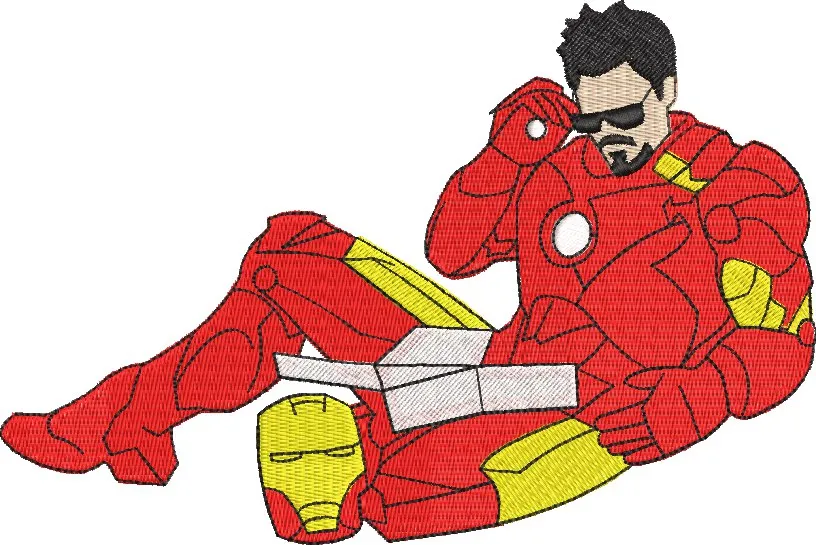  Iron Man Relaxing with Pizza  embroidery pattern preview