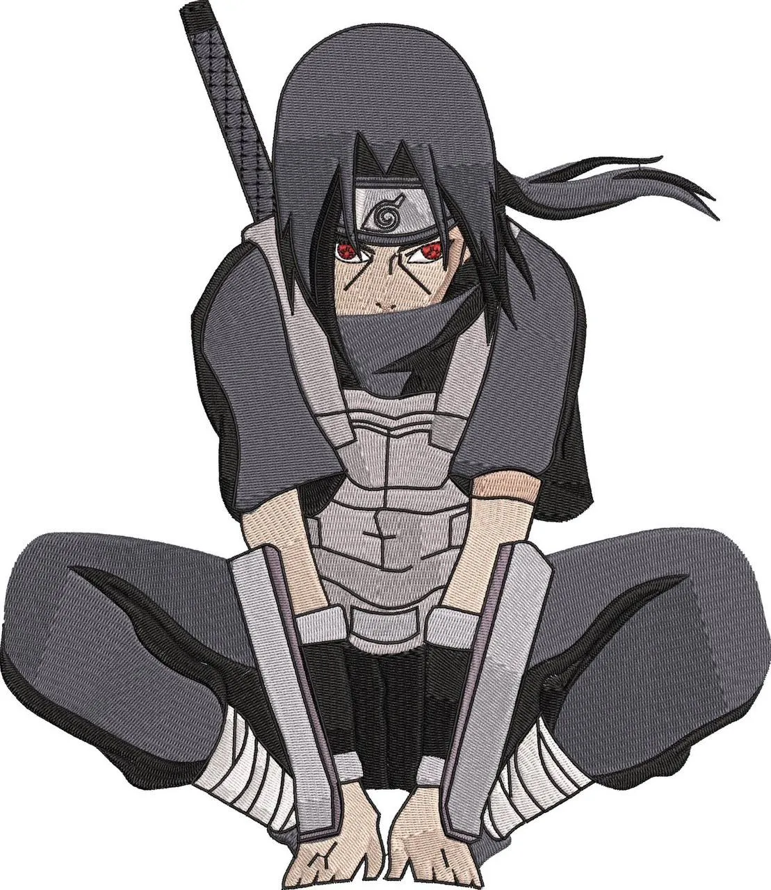  Itachi Uchiha Crouching Shinobi Pose  embroidery pattern preview