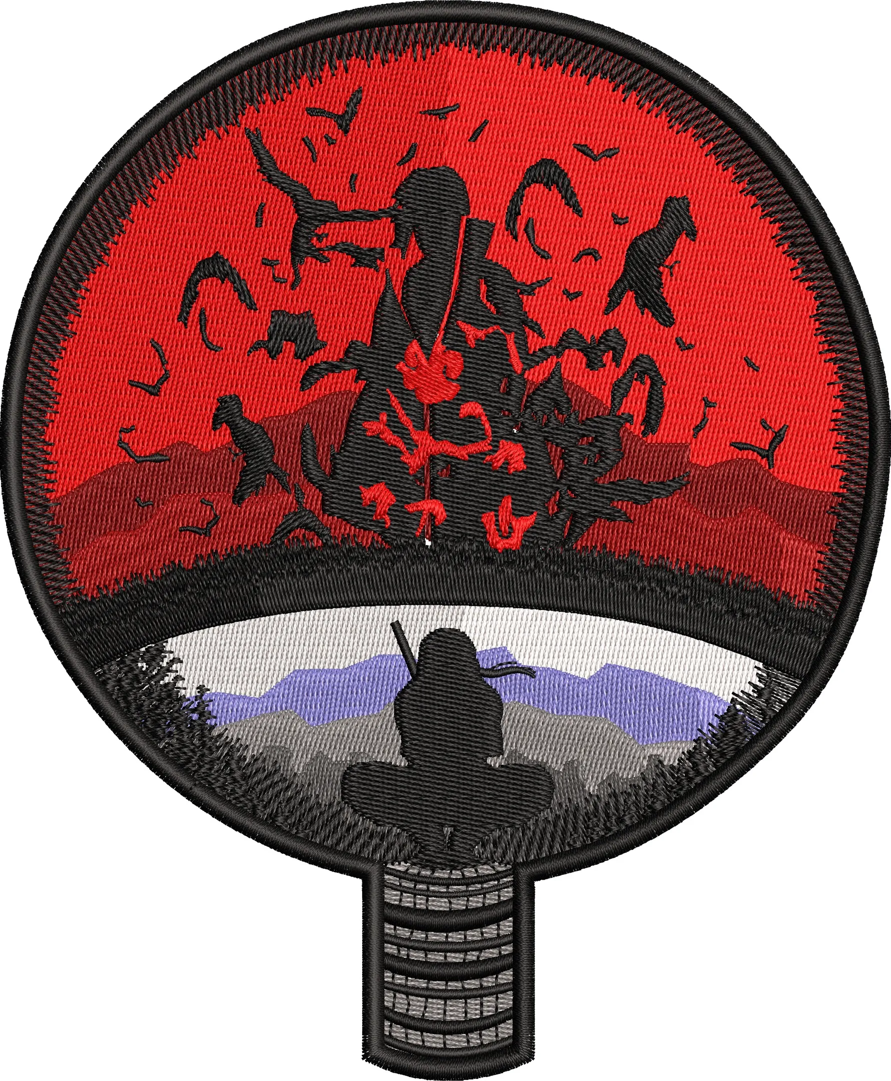  Itachi Uchiha Silhouette with Crows and Red Sun  embroidery pattern preview