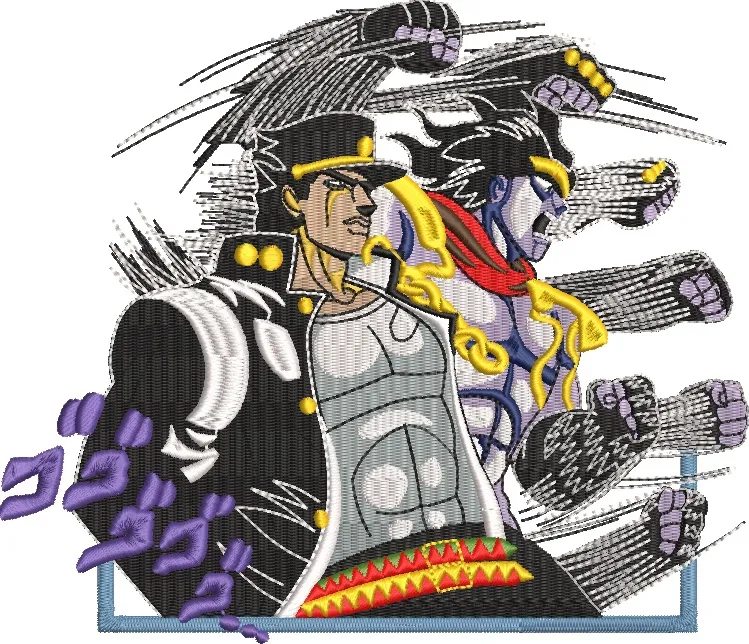  Jotaro Kujo with Star Platinum Action Pose  embroidery pattern preview