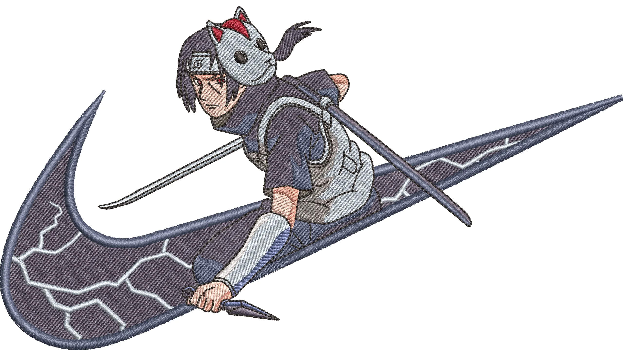  Kakashi with Anbu Mask on Nike Logo  embroidery pattern preview