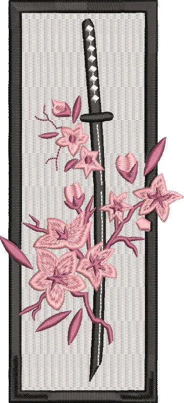  Katana with Pink Cherry Blossoms Embroidery  embroidery pattern preview