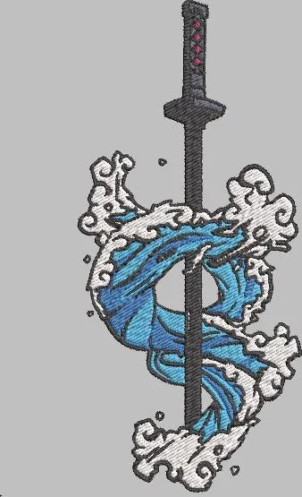Main preview of  Katana with Water Swirl Embroidery 