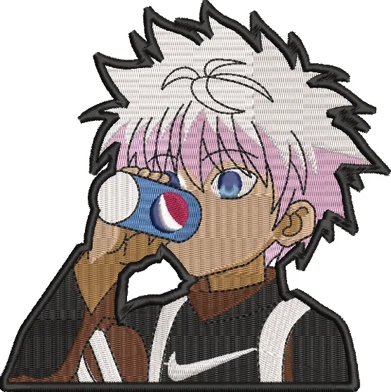  Killua Zoldyck Drinking Pepsi in Nike Shirt  embroidery pattern preview