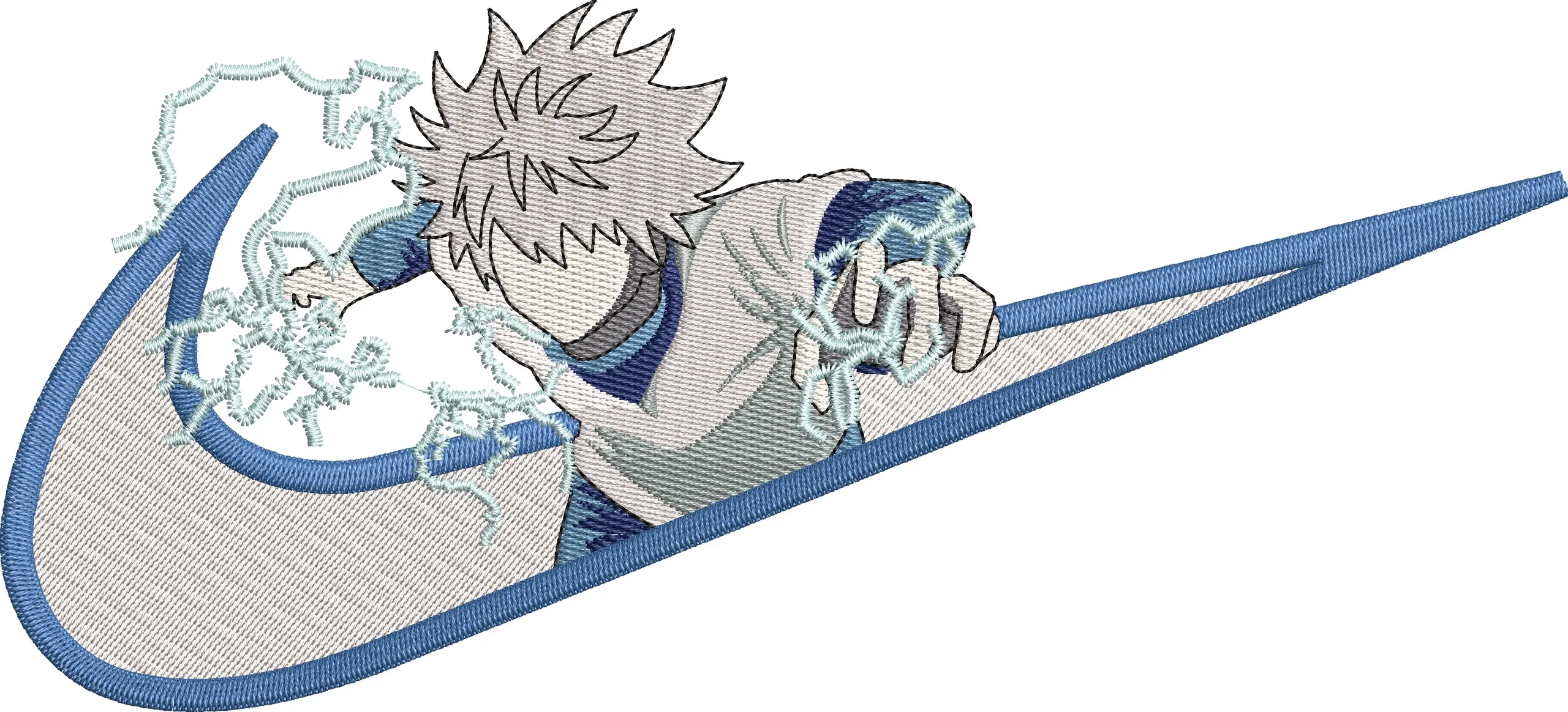 Main preview of  Killua Zoldyck in Blue Nike Swoosh with Lightning Embroidery 