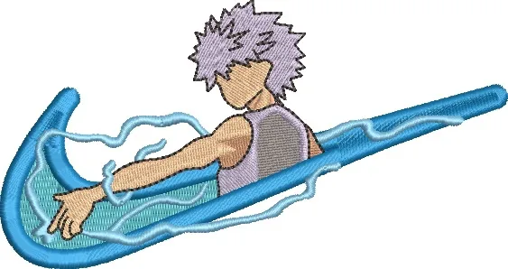  Killua Zoldyck in Blue Swoosh with Lightning  embroidery pattern preview