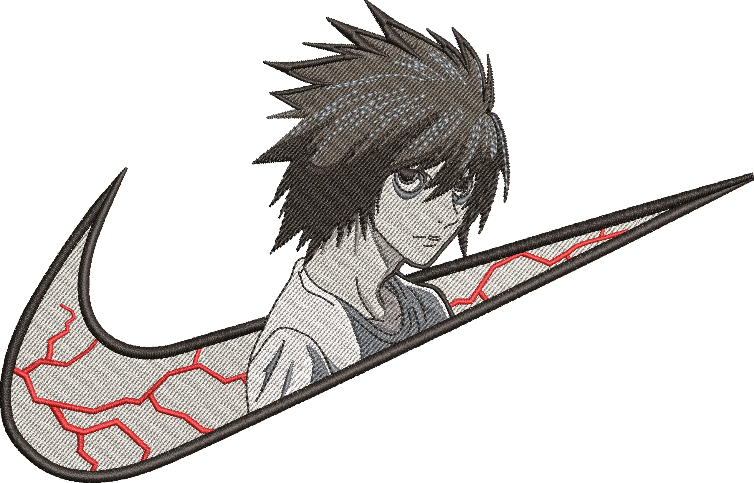  L from Death Note in Nike Logo  embroidery pattern preview