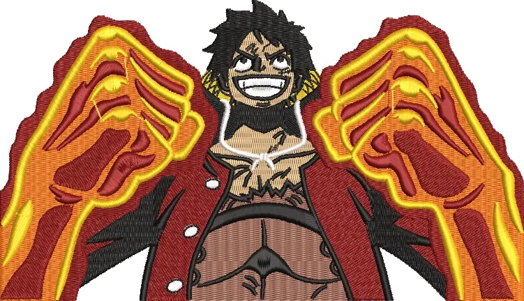  Luffy Gear Second with Flaming Fists  embroidery pattern preview