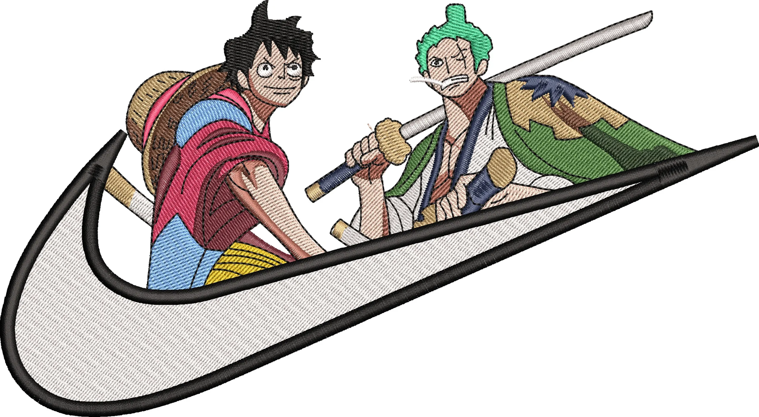  Luffy and Zoro in Nike Swoosh Embroidery  embroidery pattern preview