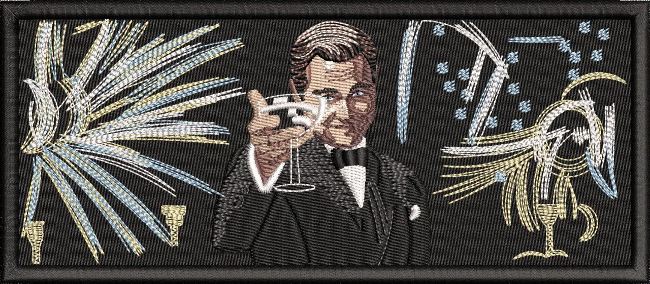  Man Toasting in Tuxedo with Fireworks  embroidery pattern preview