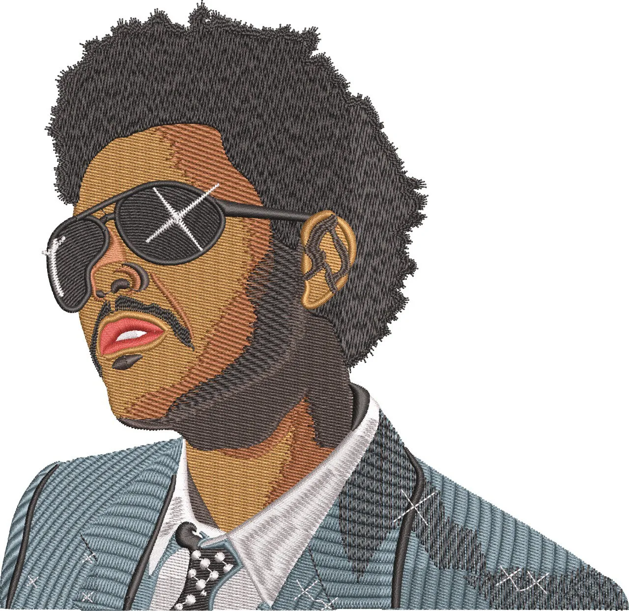  Man with Afro in Sunglasses Embroidery Style  embroidery pattern preview