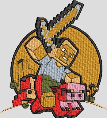  Minecraft Character Riding Pig With Sword  embroidery pattern preview