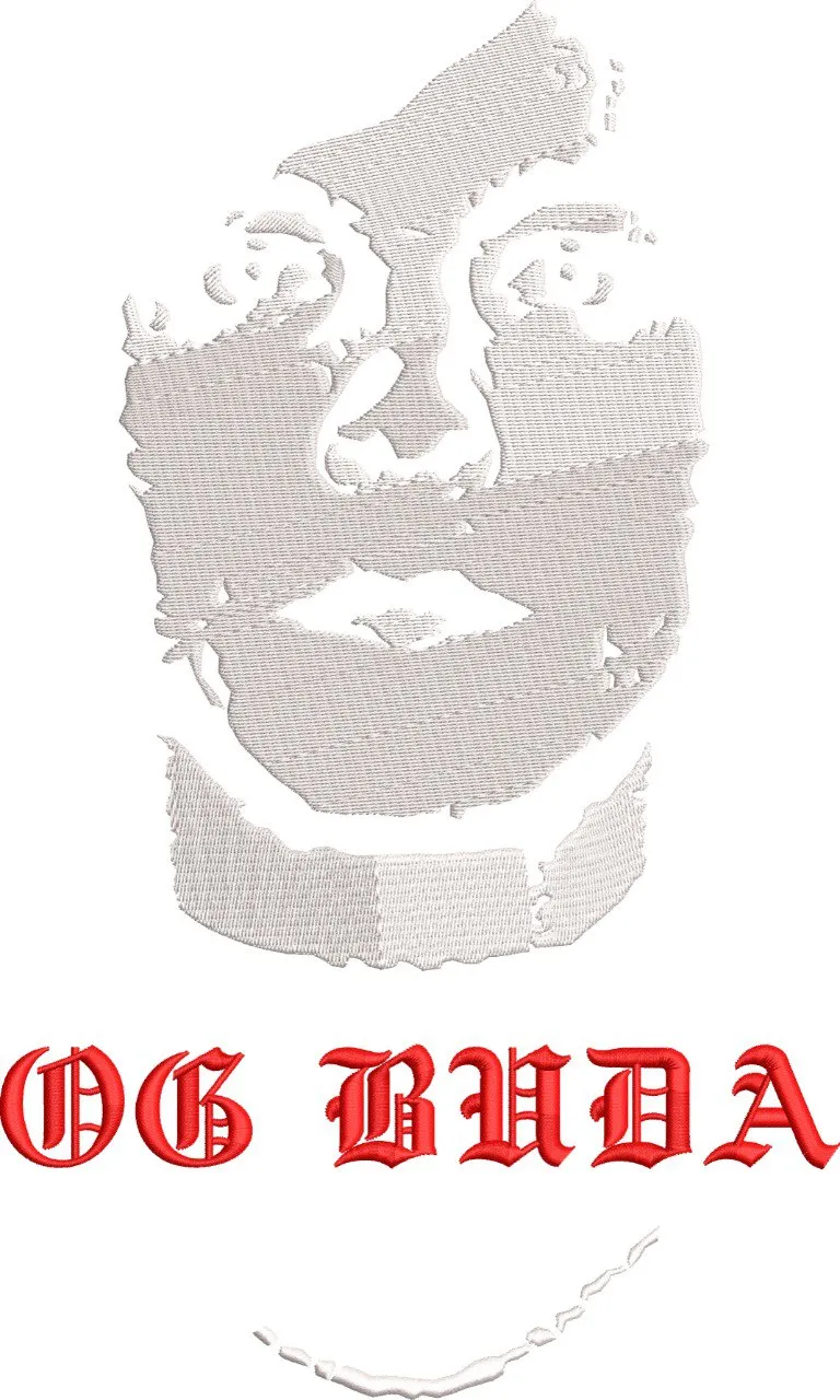  Minimalist Embroidered Face with OG BUDA Text  embroidery pattern preview