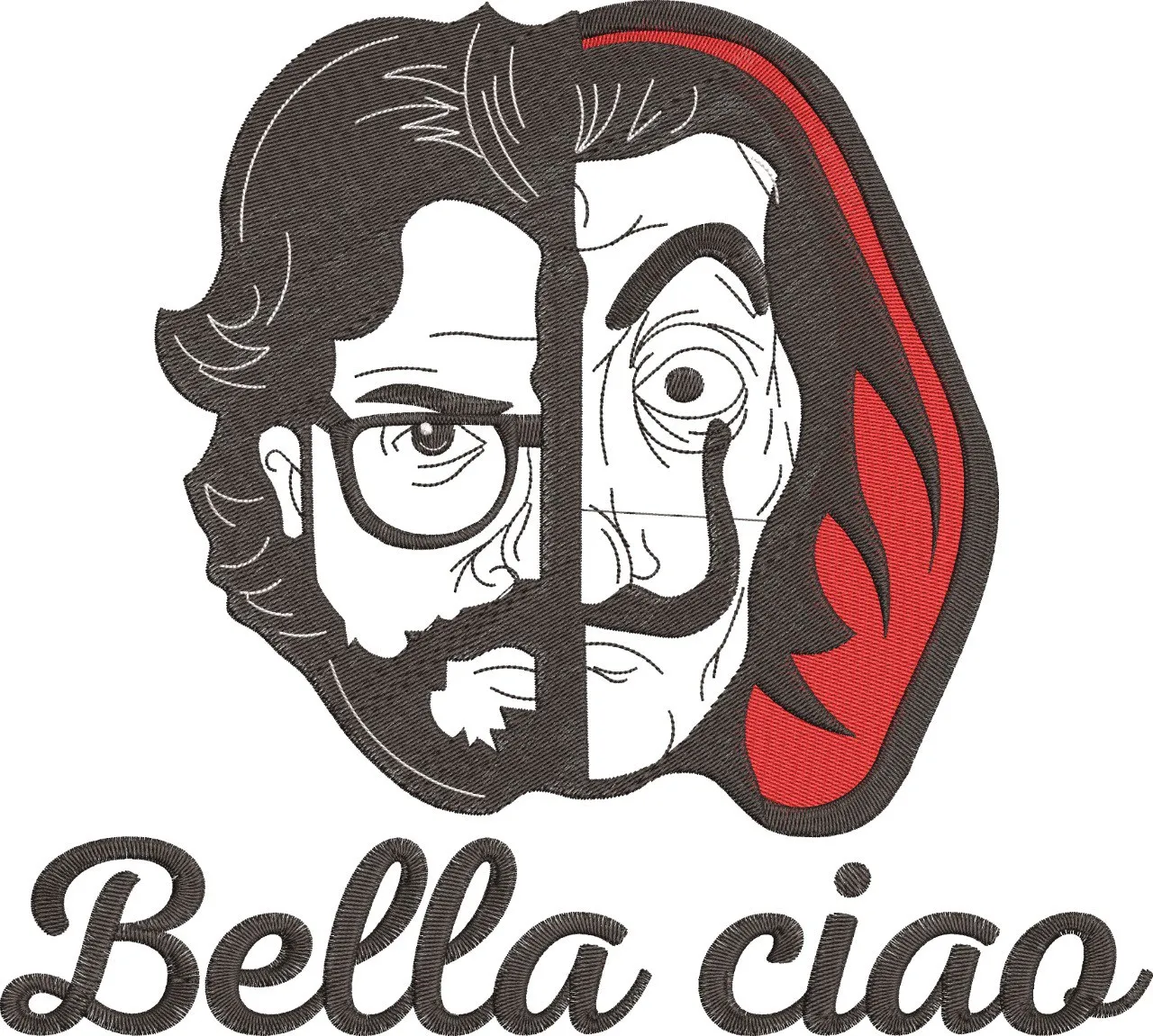  Money Heist Professor and Mask Split Face  embroidery pattern preview