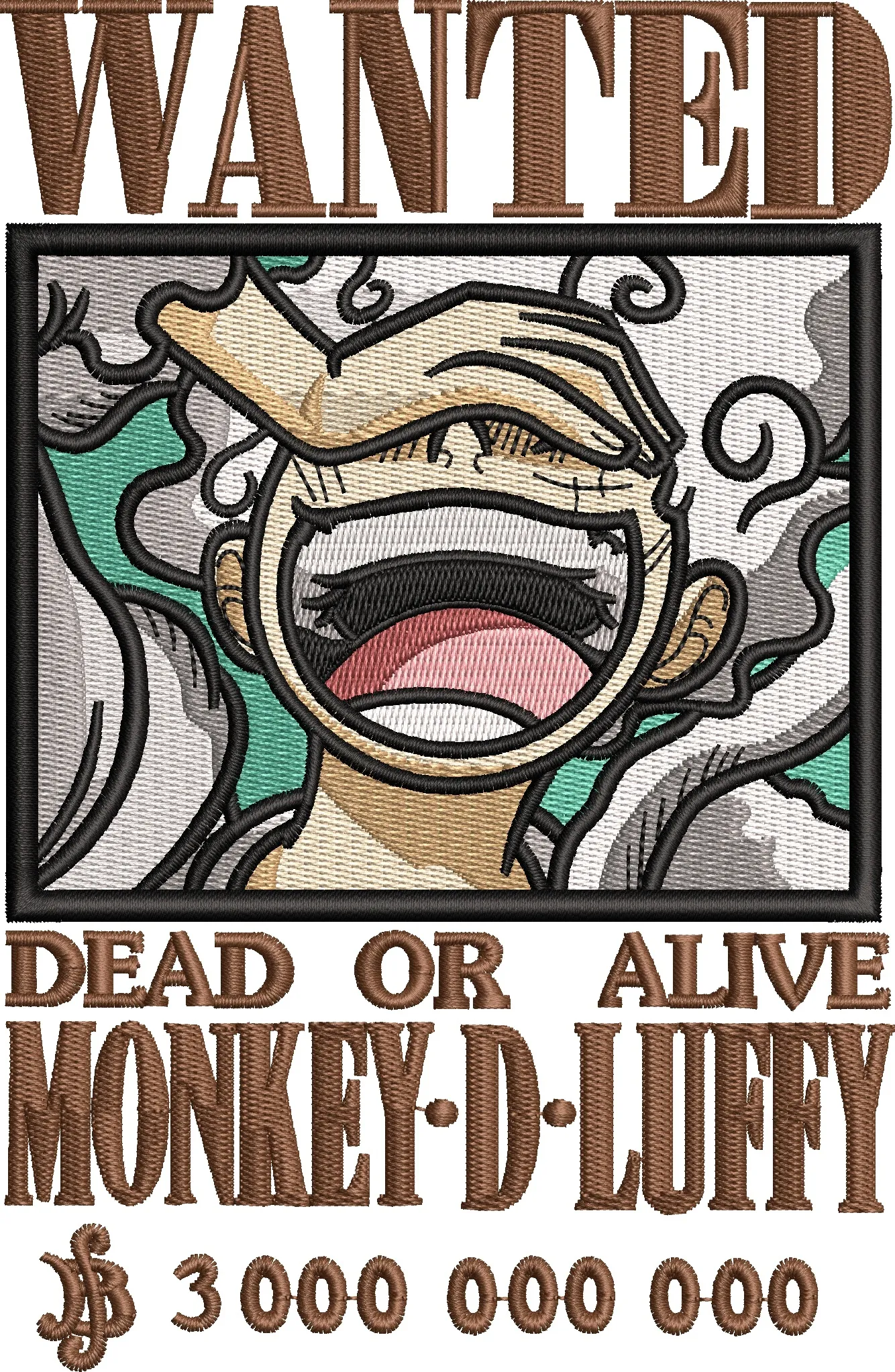 Monkey D Luffy Wanted Poster Gear 5  embroidery pattern preview