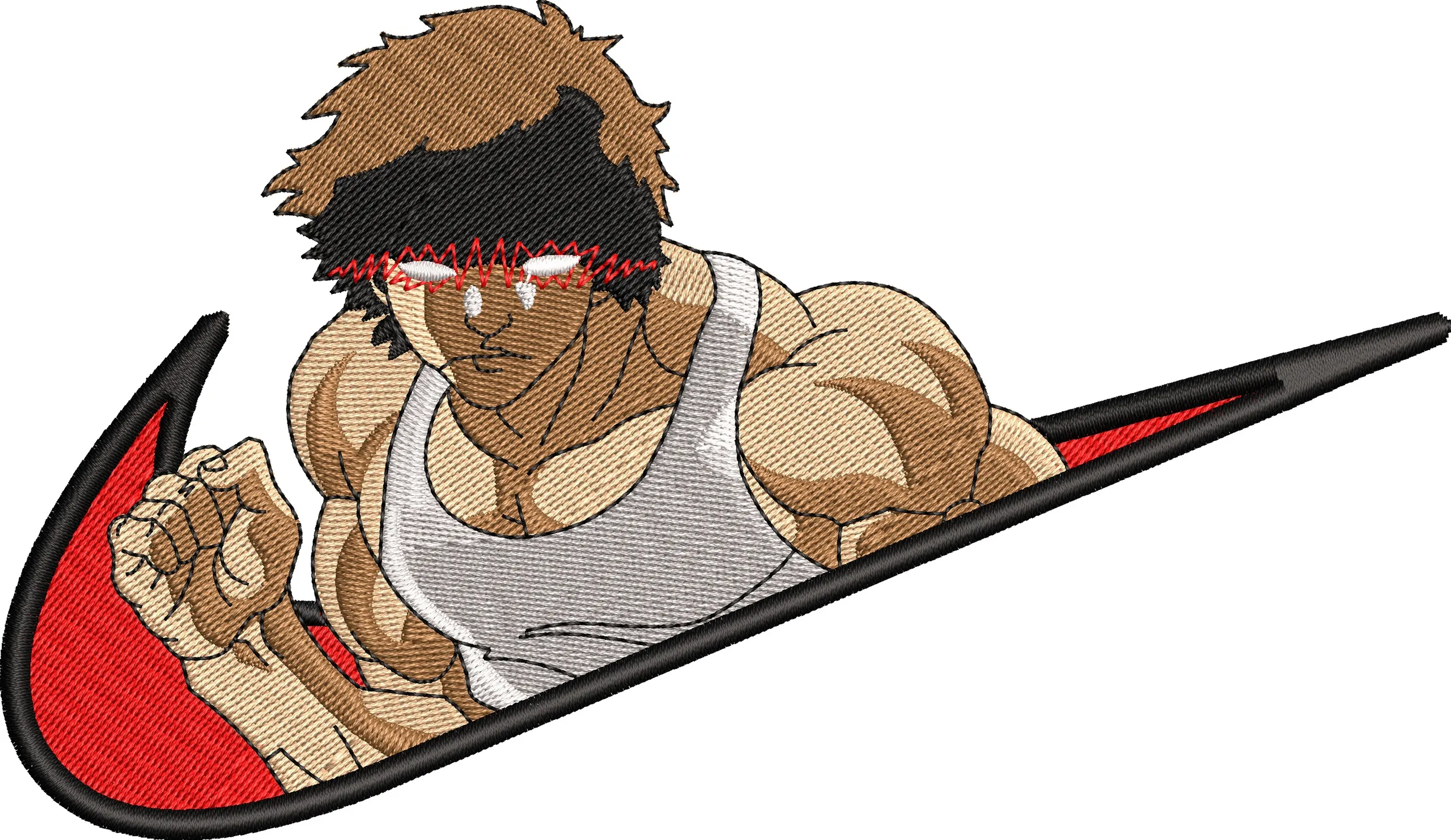  Muscular Anime Fighter Inside Nike Swoosh  embroidery pattern preview