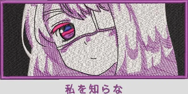 Main preview of  Mysterious Anime Girl with Purple Accents and Japanese Text 