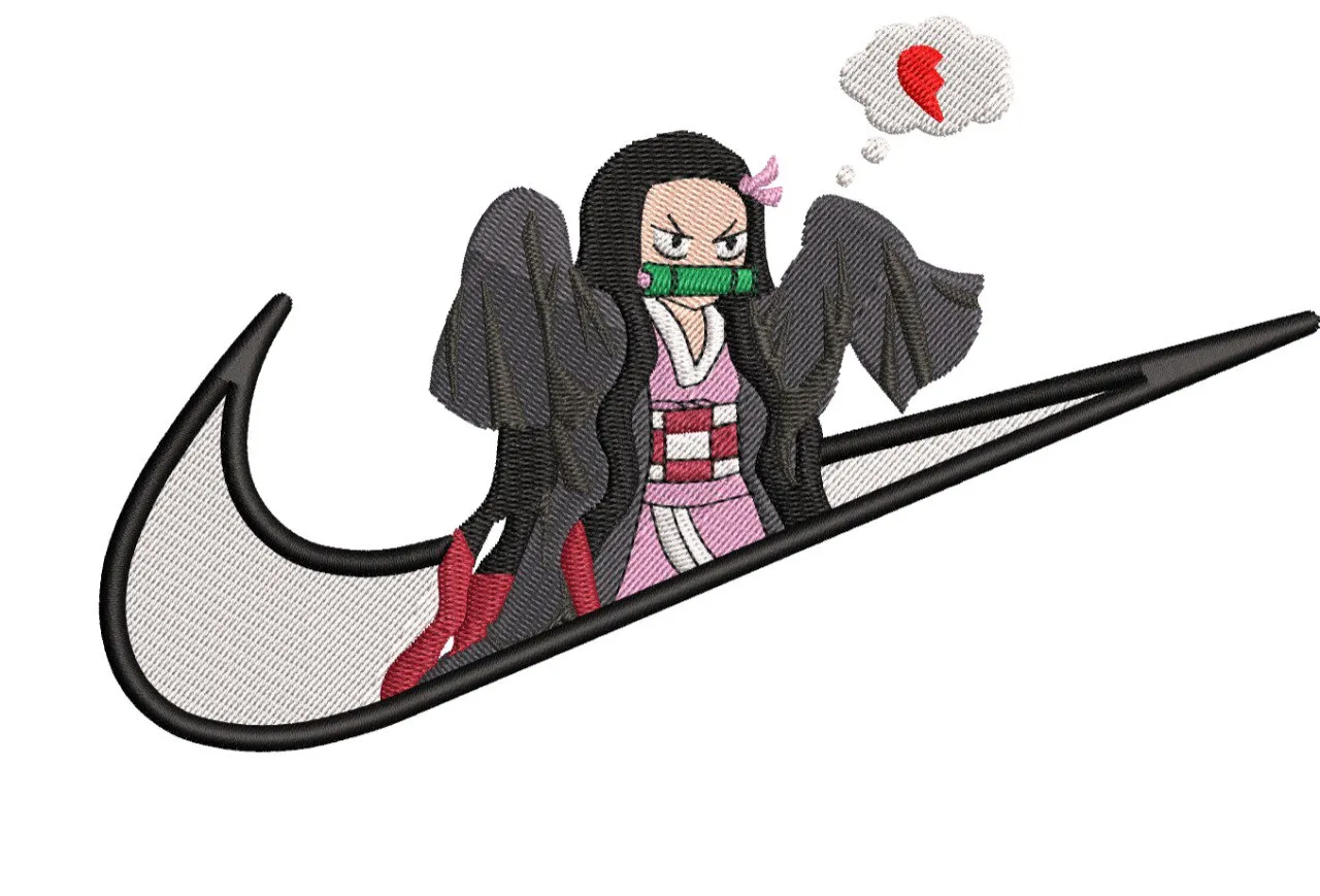  Nezuko Kamado in Nike Swoosh Heartbreak  embroidery pattern preview