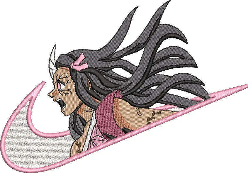  Nezuko Kamado with Pink Nike Swoosh  embroidery pattern preview