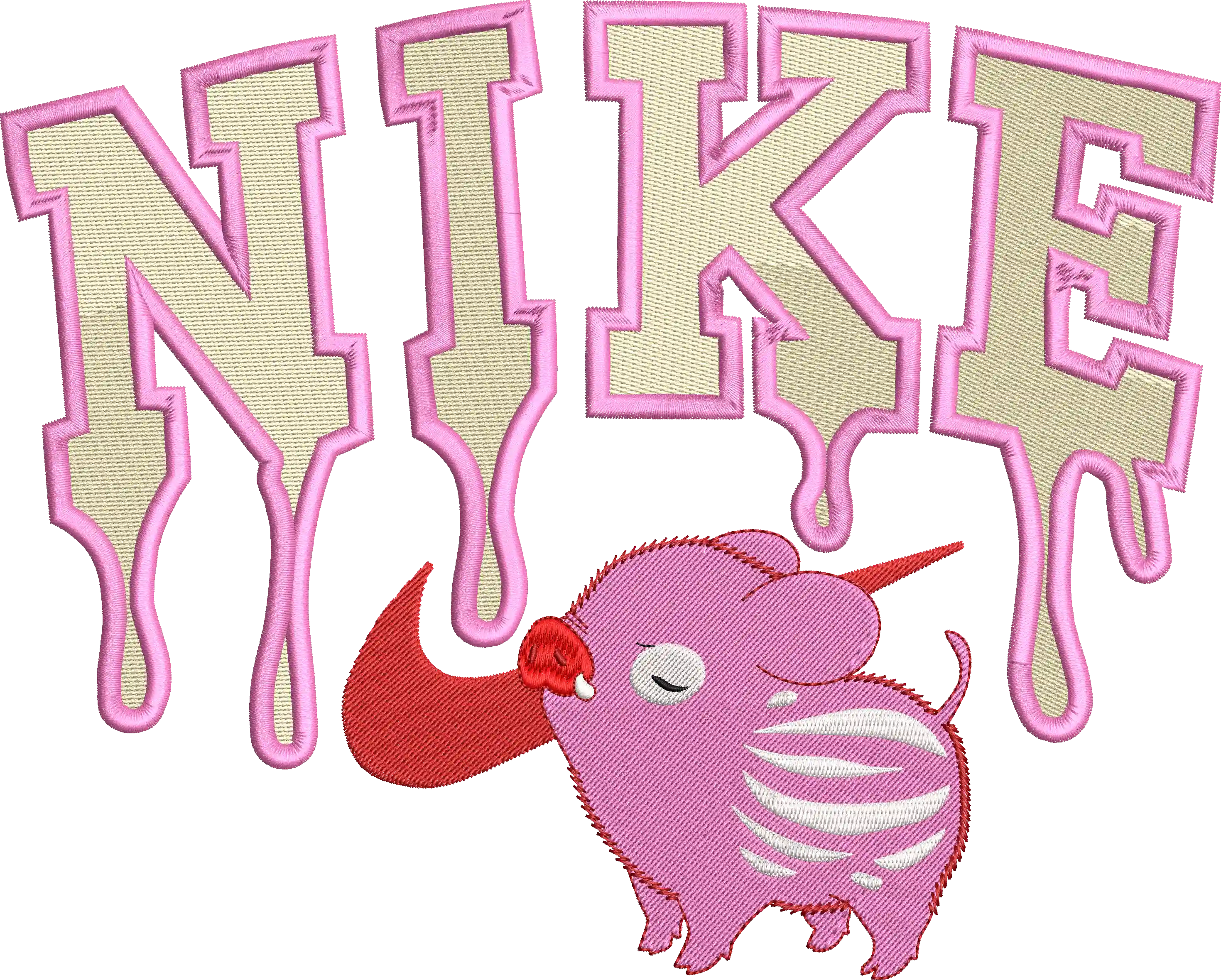  Nike Dripping Letters with Cute Pink Animal  embroidery pattern preview