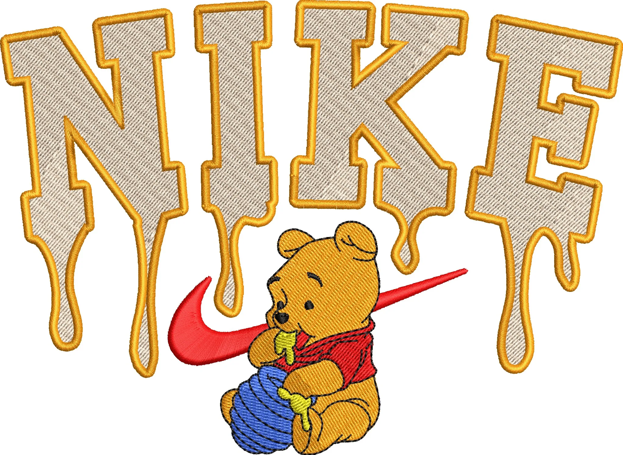  Nike Dripping Letters with Winnie the Pooh  embroidery pattern preview