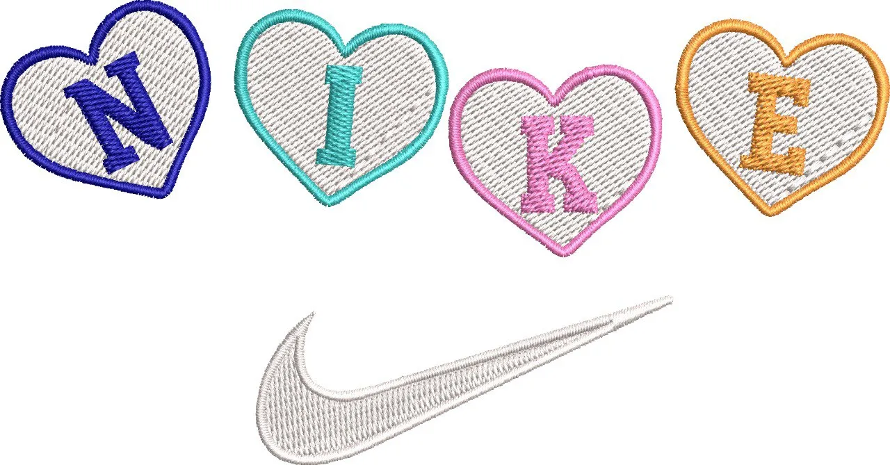  Nike Letters in Heart Patches with Swoosh  embroidery pattern preview